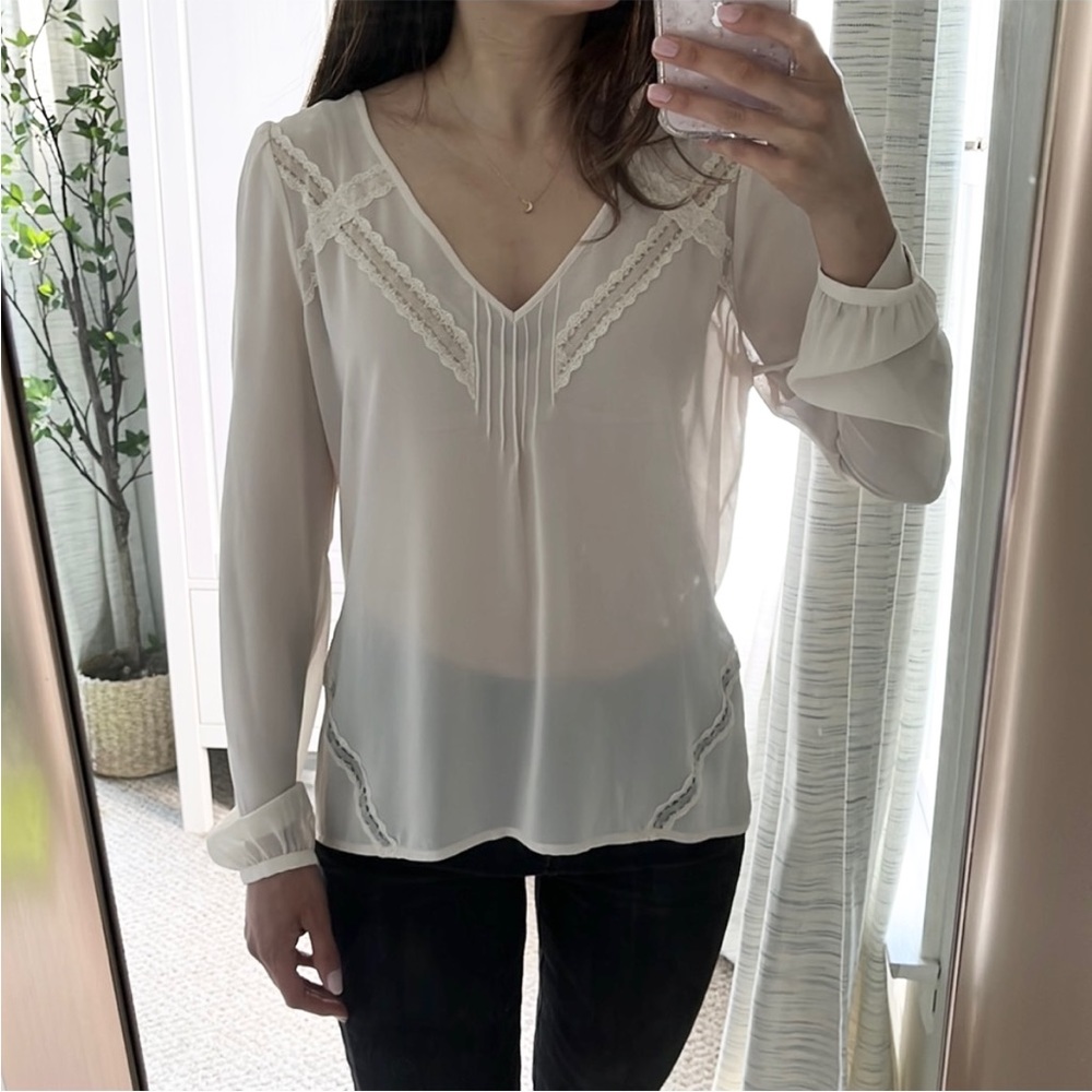 Guess Lace Detail Long Sleeve Flowy Shirt